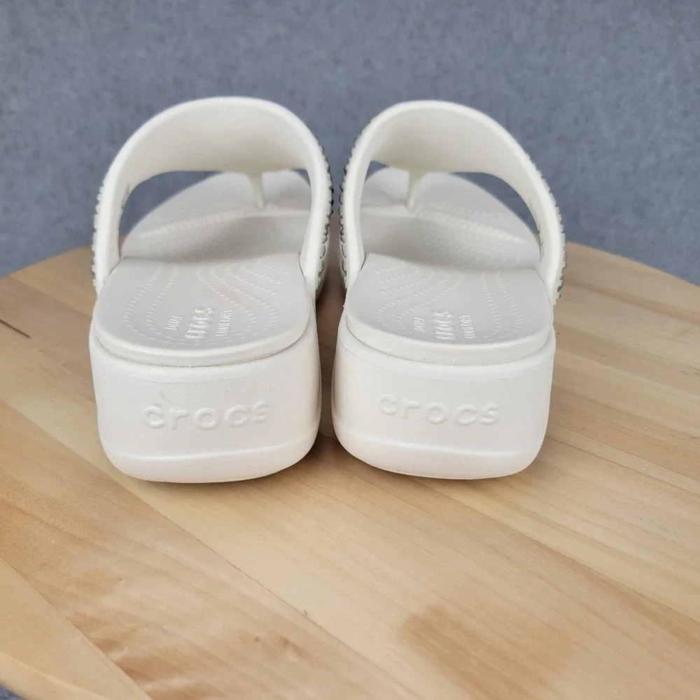 Crocs Monterey Shimmer Wedge Flip Flops Stucco White Metallic‎ Sandals Size 7